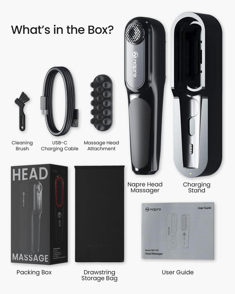 NAPRE Electric Scalp Massager for Hair Growth,Horizontal Vibration & Red Light Therapy,2400 Rpm/Min for Deep Muscle Relief,50 LED Beads & 5 Speed Levels for Scalp, Face, Neck & Shoulder with Charging Dock