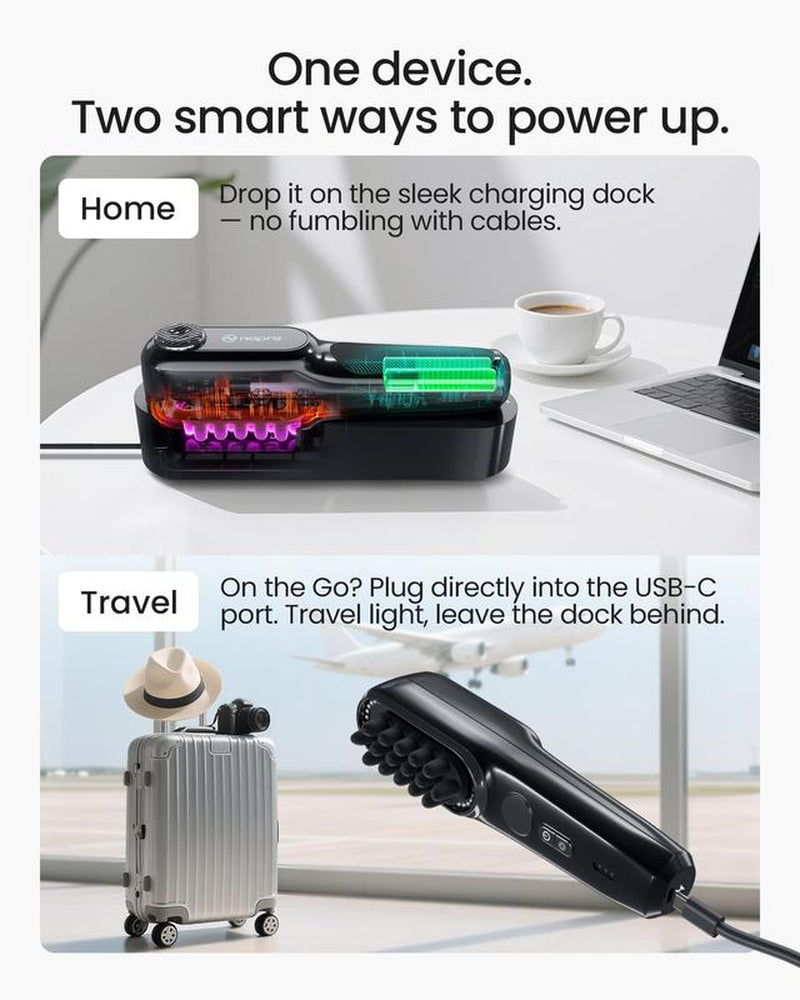 NAPRE Electric Scalp Massager for Hair Growth,Horizontal Vibration & Red Light Therapy,2400 Rpm/Min for Deep Muscle Relief,50 LED Beads & 5 Speed Levels for Scalp, Face, Neck & Shoulder with Charging Dock