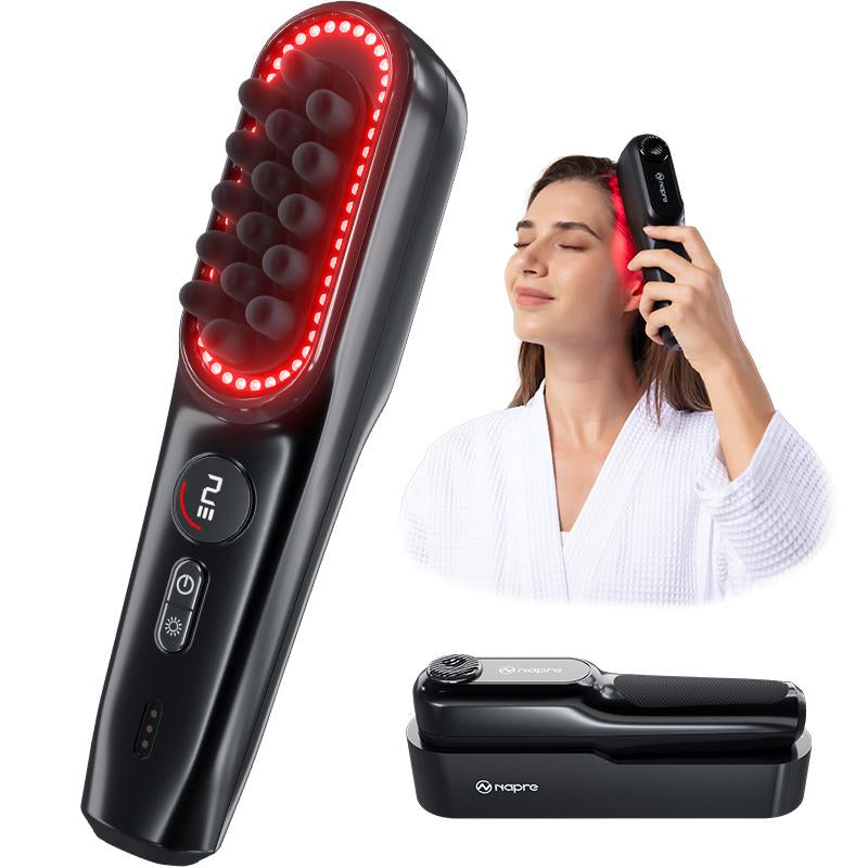 NAPRE Electric Scalp Massager for Hair Growth,Horizontal Vibration & Red Light Therapy,2400 Rpm/Min for Deep Muscle Relief,50 LED Beads & 5 Speed Levels for Scalp, Face, Neck & Shoulder with Charging Dock