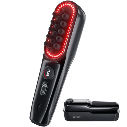 NAPRE Electric Scalp Massager for Hair Growth,Horizontal Vibration & Red Light Therapy,2400 Rpm/Min for Deep Muscle Relief,50 LED Beads & 5 Speed Levels for Scalp, Face, Neck & Shoulder with Charging Dock