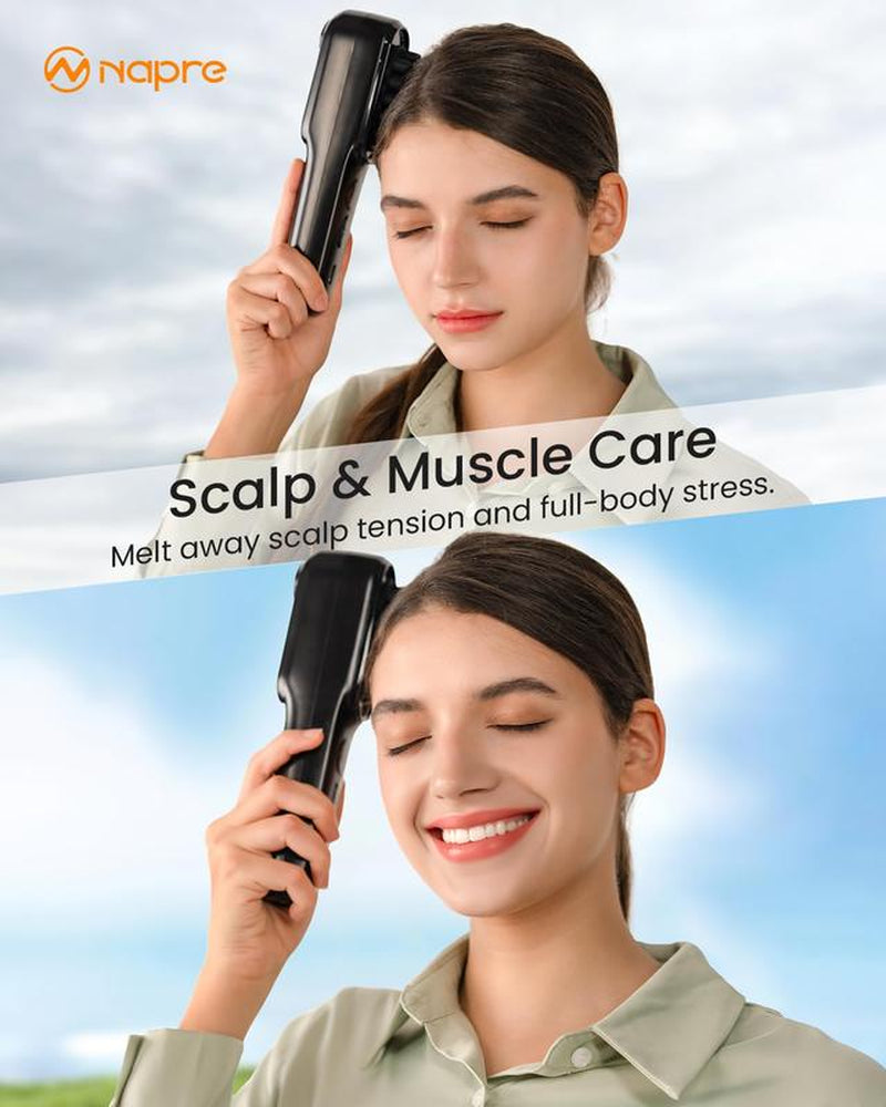 NAPRE Electric Scalp Massager for Hair Growth,Horizontal Vibration & Red Light Therapy,2400 Rpm/Min for Deep Muscle Relief,50 LED Beads & 5 Speed Levels for Scalp, Face, Neck & Shoulder with Charging Dock